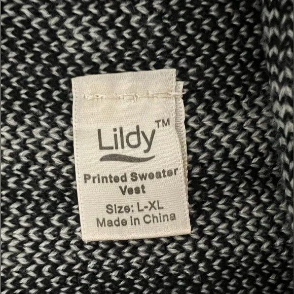 Lildy Aztec Printed Fringed Hem Sweater Vest Cardigan Black Beige L-XL - Picture 7 of 10
